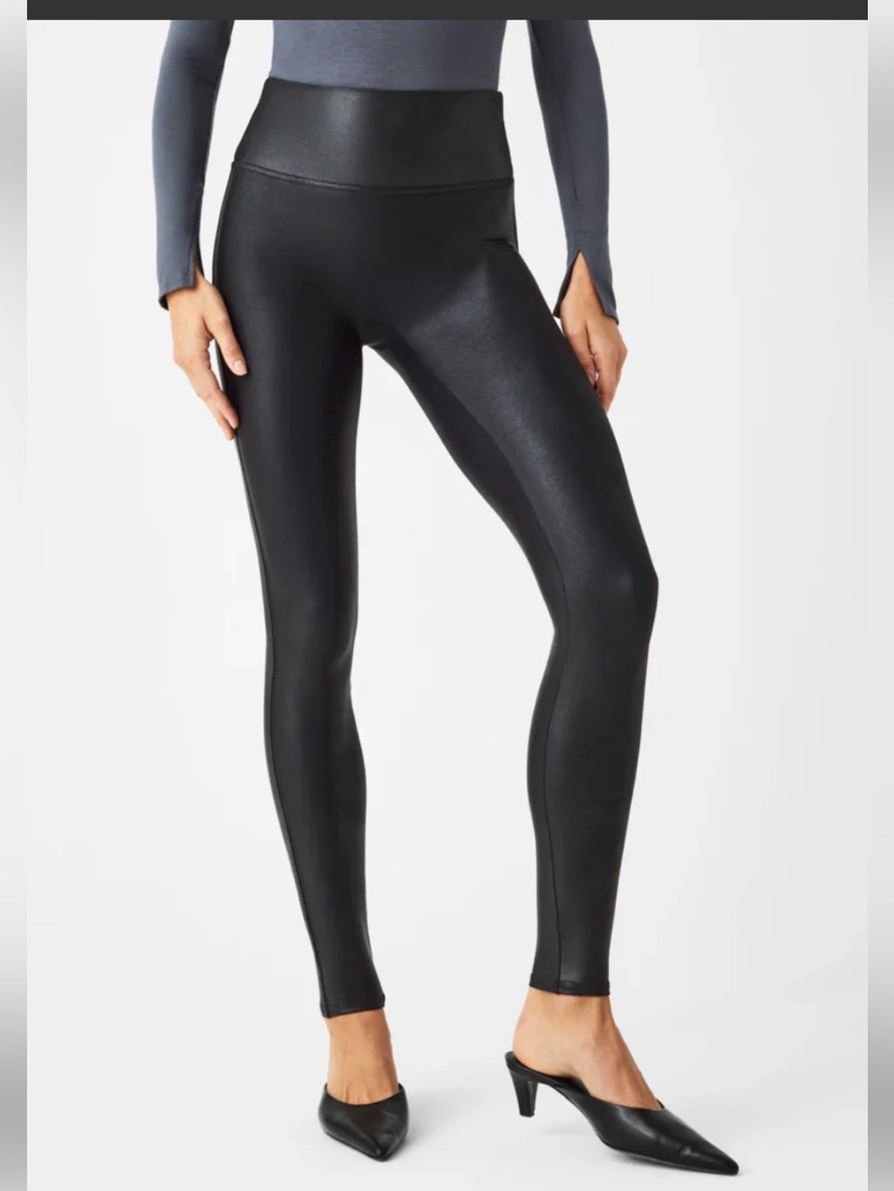 SPANX Black Faux Leather High-Waisted Leggings size LARGE